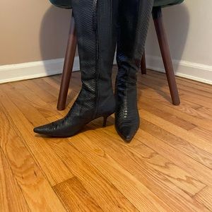 Max Studio, knee high, python boots. Stylish, show stealing boots for thin legs.